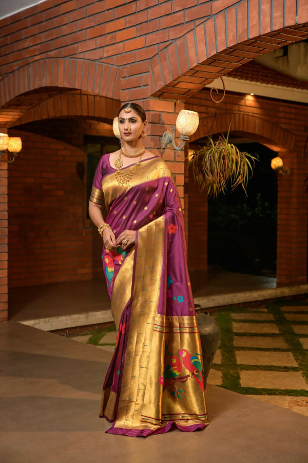 Jyoti Fashion Women's Wine Paithani Silk Zari Woven Saree with Blouse - Distacart