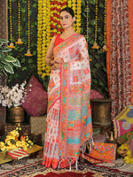 Thumbnail for Astita Linen Cotton White Saree