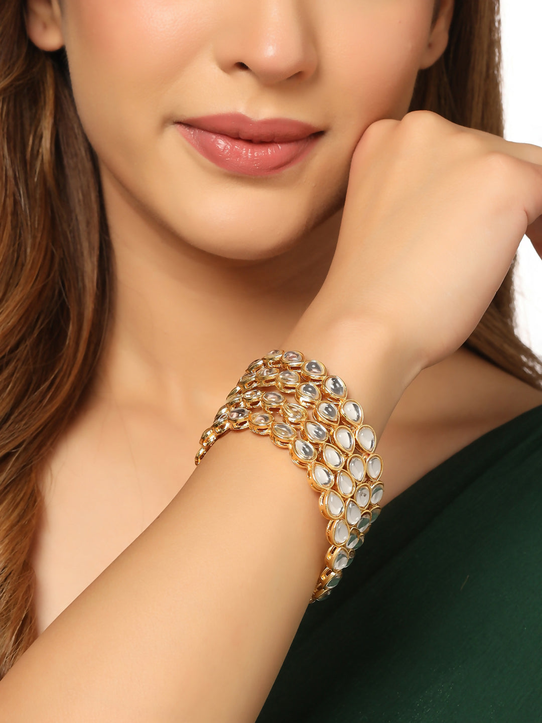 NVR Women's Set of 4 Gold-Plated Kundan Studded Traditional Bangles - Distacart