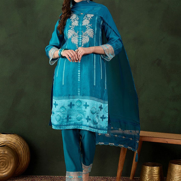 Sangria Embroidered Kurta & Trouser With Dupatta - Distacart