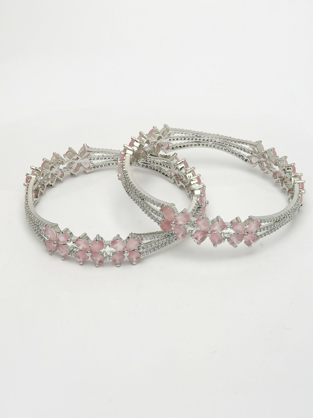 NVR Women's Set of 2 Silver-Plated American Diamond Handcrafted Bangles - Distacart