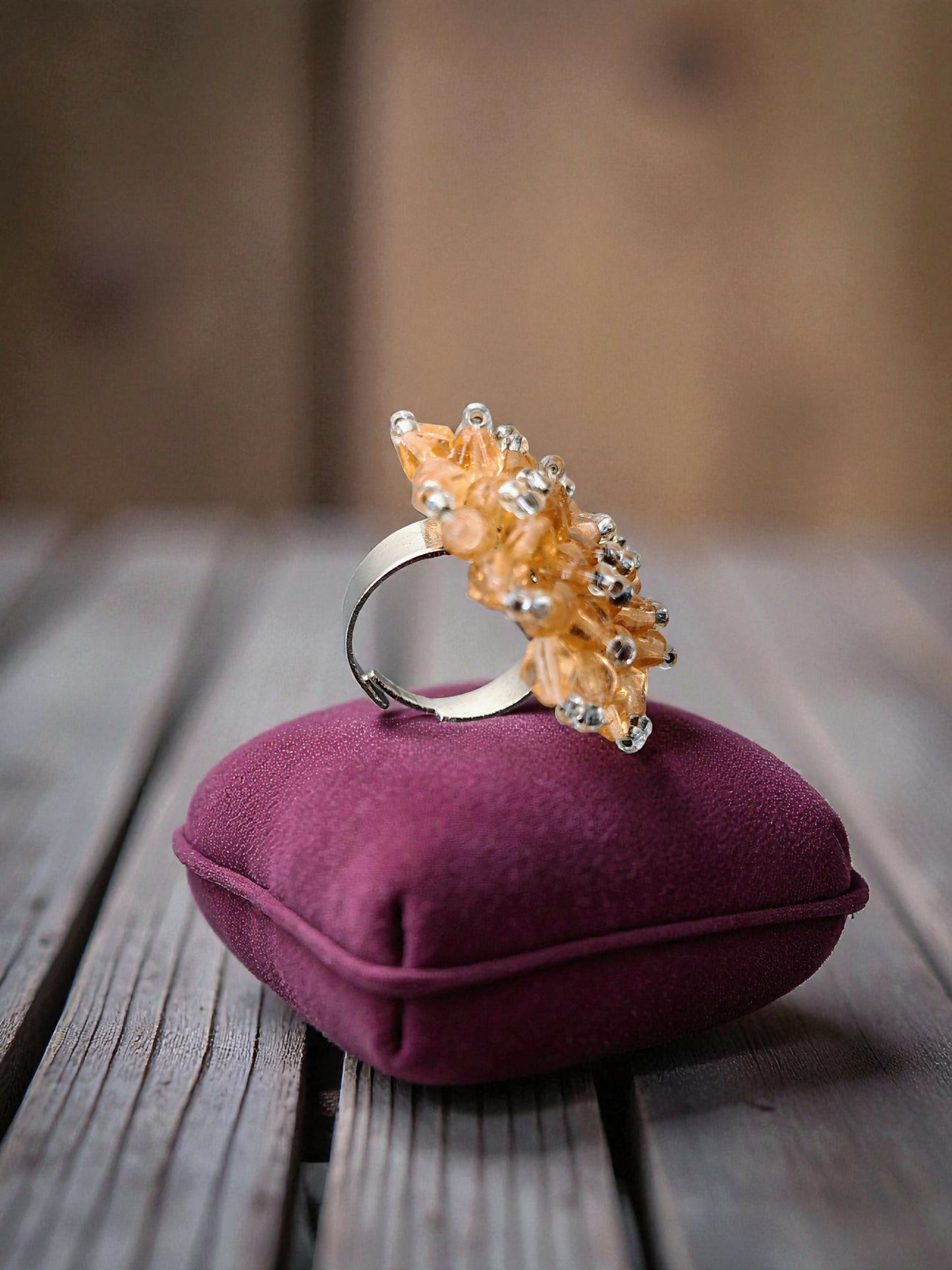 Inhanns Rang-E-Roshan Adjustable Ring – Handmade Crystal Statement Ring - Peach - Distacart