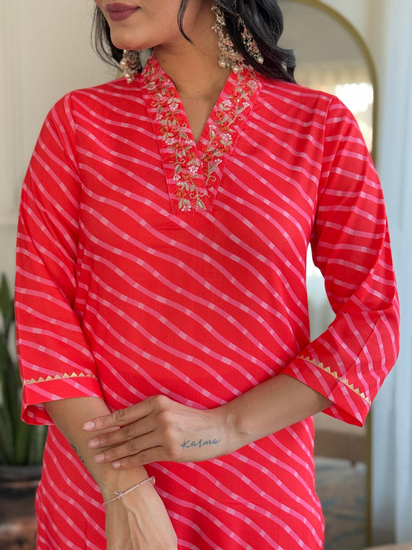 The52 Women's Muslin hand Embroidered Straight Kurta, Pant and Dupatta Set