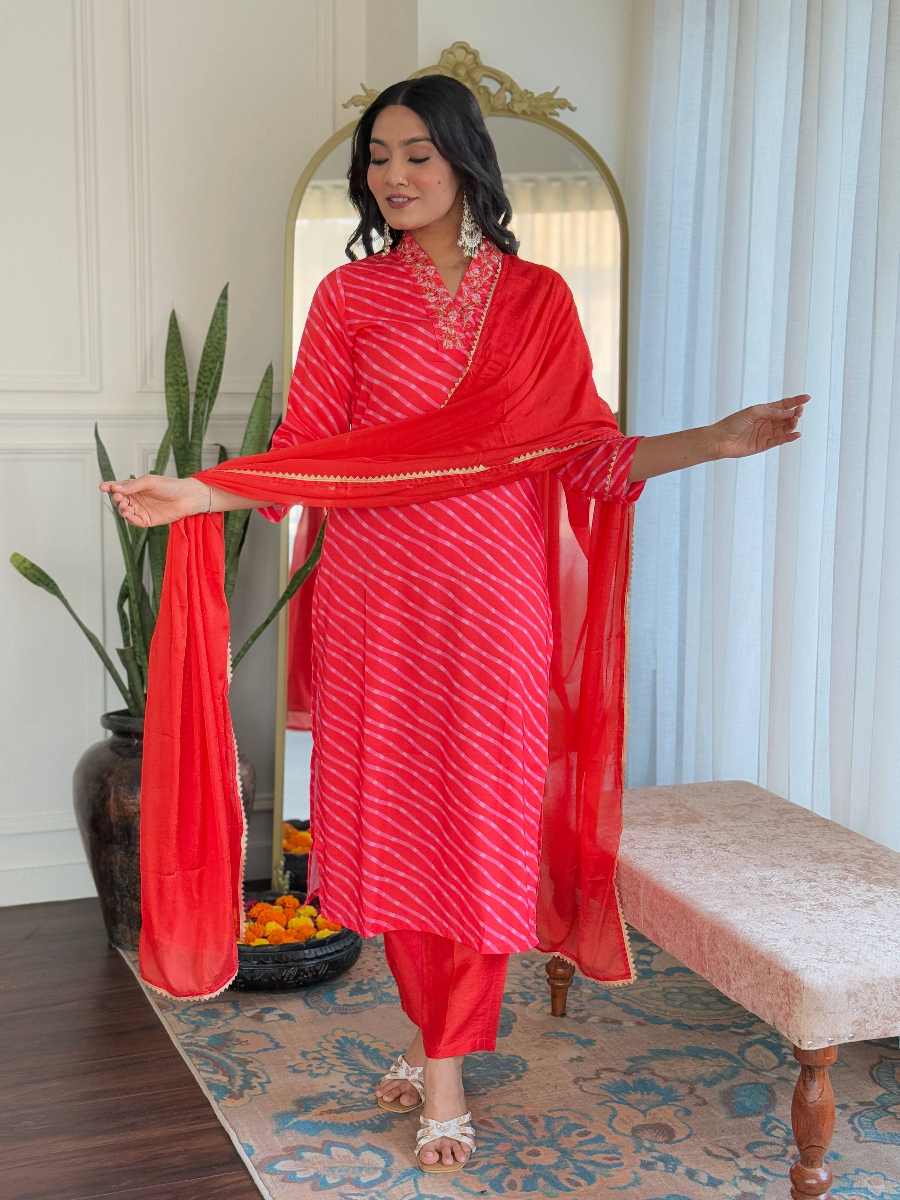 The52 Women's Muslin hand Embroidered Straight Kurta, Pant and Dupatta Set - Distacart