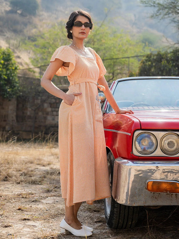 Yufta Orange Checked Dress