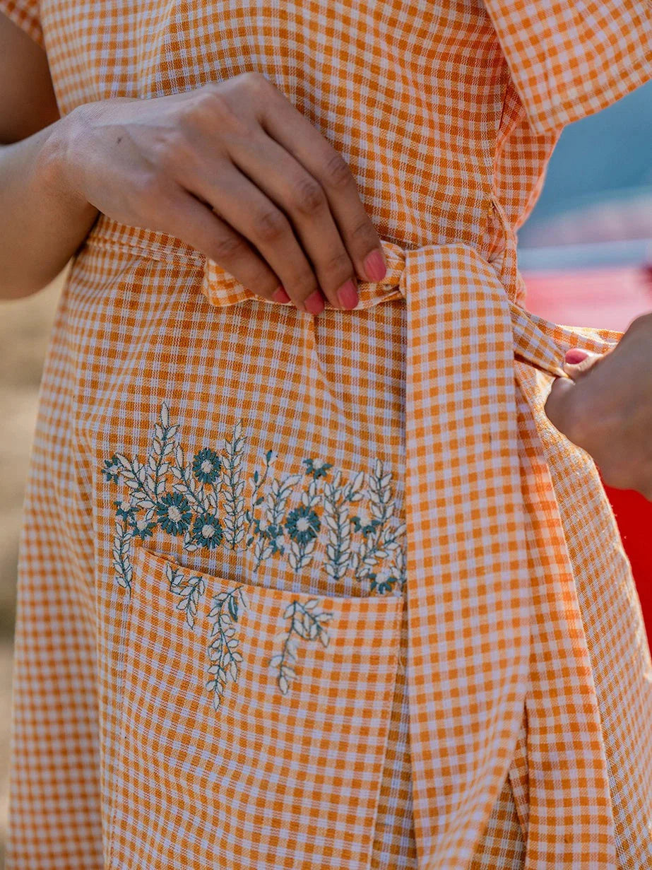 Yufta Orange Checked Dress - Distacart