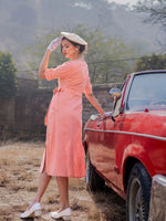 Thumbnail for Yufta Orange Cotton Check Comes With A Belt Dress