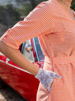 Thumbnail for Yufta Orange Cotton Check Comes With A Belt Dress