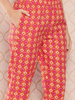 Thumbnail for Yufta Orange Floral Printed Regular Sequinned Pure Cotton Kurta with Trousers & Dupatta Set