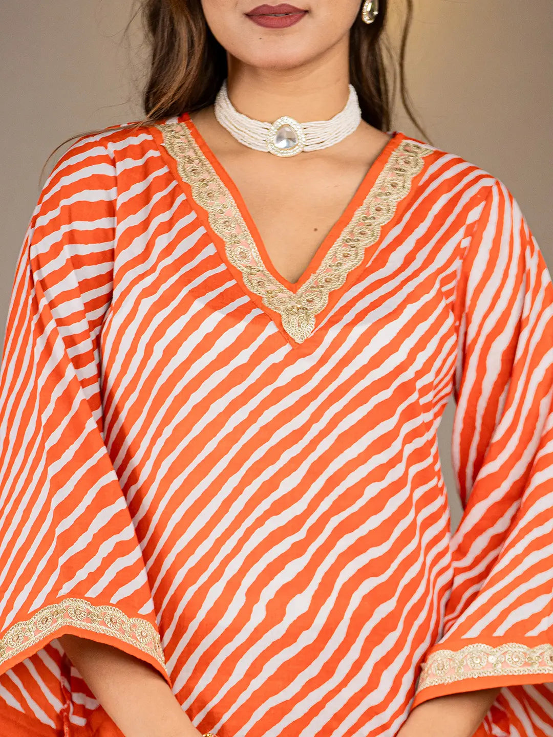 Yufta Orange Leheriya Print Cotton Straight Suit Set
