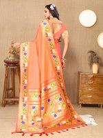 Thumbnail for Lorenvalley Fashion Orange Soft Paithani Silk Woven Design Rich Zari Meenakari Weaving Saree - Distacart