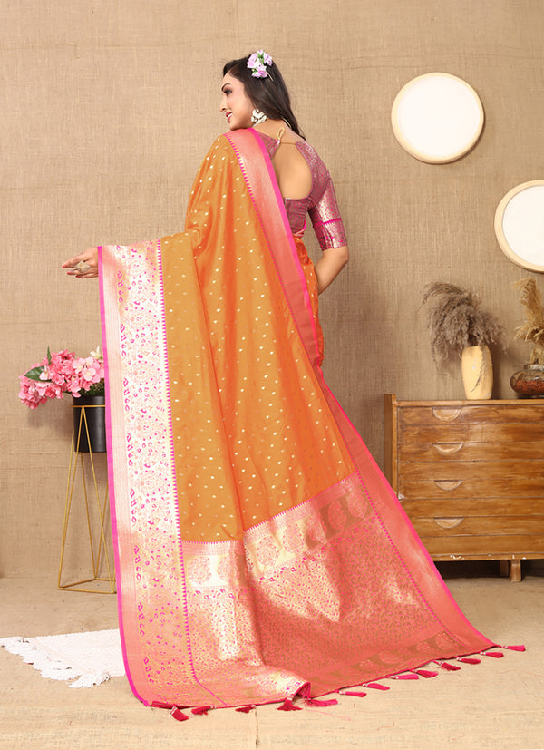 Lorenvalley Fashion Orange Soft Silk weaving Design Rich Zari Weaving Saree - Distacart