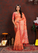 Thumbnail for Lorenvalley Fashion Orange Organza Silk Woven Design with Rich Meenakari Weaving Pallu Saree - Distacart