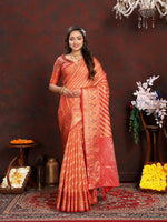 Thumbnail for Lorenvalley Fashion Orange Organza Silk Woven Design with Rich Meenakari Weaving Pallu Saree - Distacart
