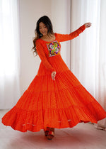 Thumbnail for Lorenvalley Fashion Women Pure Soft Faux Georgette Leheriya Print Anarkali Gown