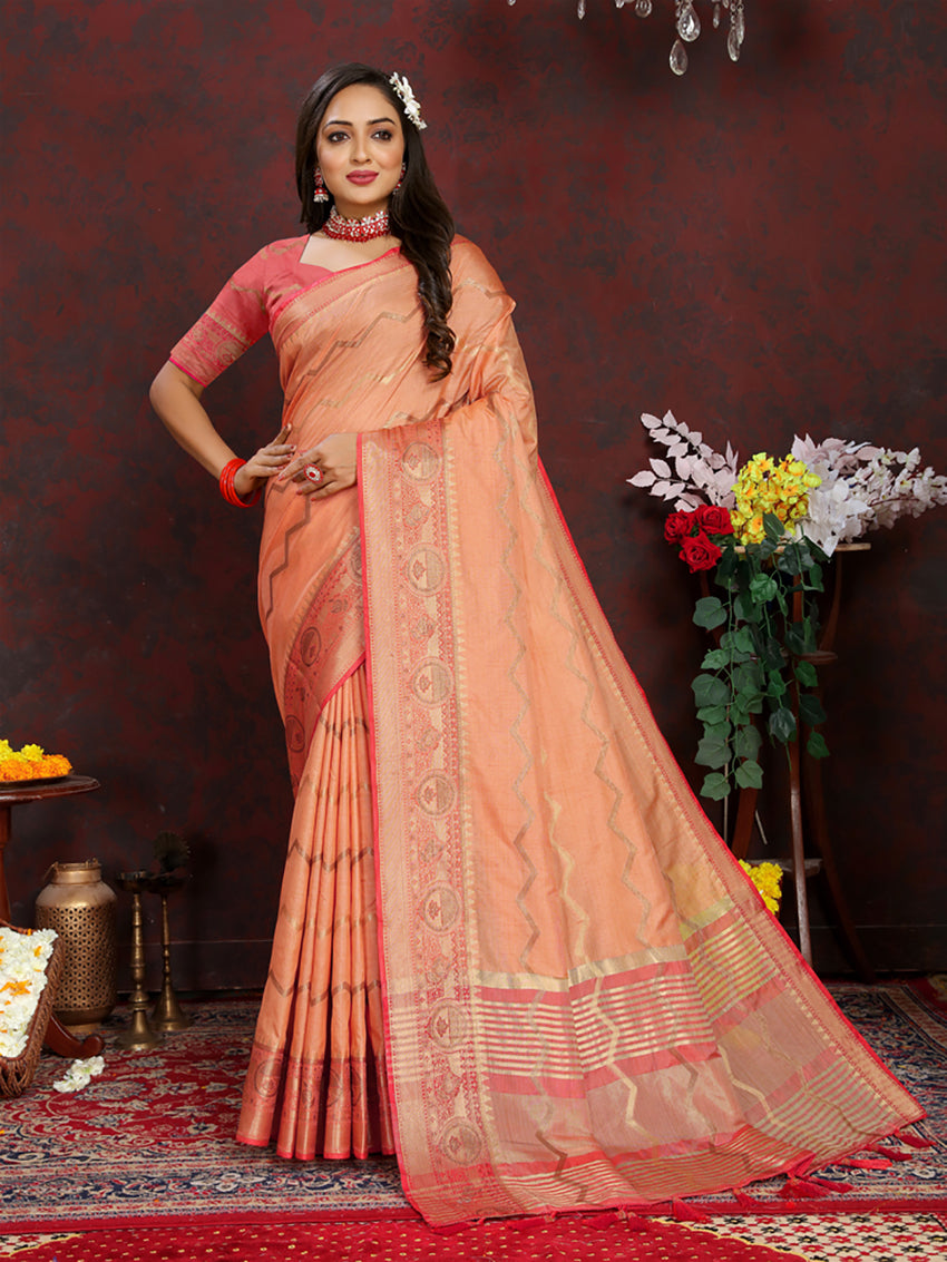 Lorenvalley Fashion Orange Soft Katan Silk Woven Design Zari Weaving Pallu Saree - Distacart