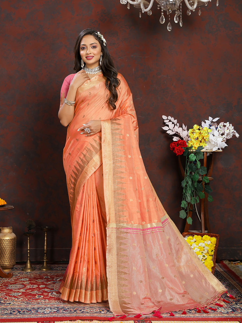 Lorenvalley Fashion Orange Soft Katan Silk Woven Design Zari Weaving Pallu Saree - Distacart