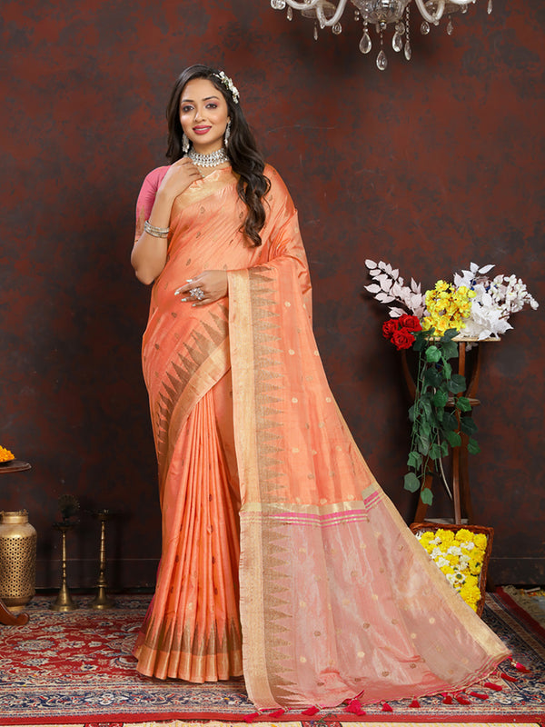 Lorenvalley Fashion Orange Soft Katan Silk Woven Design Zari Weaving Pallu Saree - Distacart