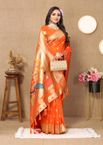 Thumbnail for Lorenvalley Fashion Orange Soft Paithani Silk Woven Design Rich Zari Meenakari Weaving Saree - Distacart