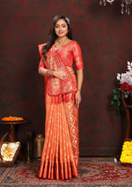 Thumbnail for Lorenvalley Fashion Orange Organza Silk Woven Design with Rich Meenakari Weaving Pallu Saree - Distacart
