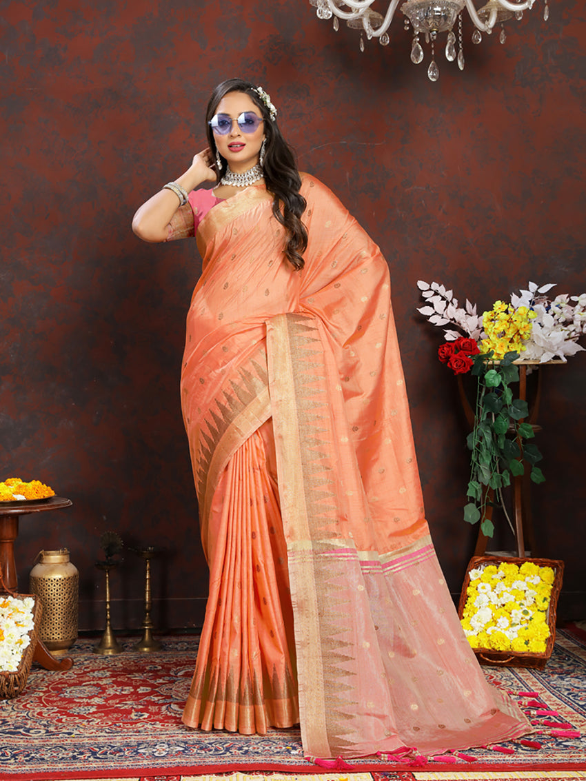Lorenvalley Fashion Orange Soft Katan Silk Woven Design Zari Weaving Pallu Saree - Distacart