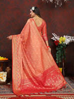 Thumbnail for Lorenvalley Fashion Orange Organza Silk Woven Design with Rich Meenakari Weaving Pallu Saree - Distacart