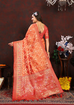 Thumbnail for Lorenvalley Fashion Orange Organza Silk Woven Design with Rich Meenakari Weaving Pallu Saree - Distacart