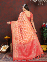 Thumbnail for Lorenvalley Fashion Orange Organza Silk Woven Design with Rich Meenakari Weaving Pallu Saree - Distacart