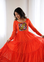 Thumbnail for Lorenvalley Fashion Women Pure Soft Faux Georgette Leheriya Print Anarkali Gown