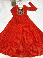 Thumbnail for Lorenvalley Fashion Women Pure Soft Faux Georgette Leheriya Print Anarkali Gown