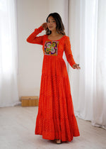 Thumbnail for Lorenvalley Fashion Women Pure Soft Faux Georgette Leheriya Print Anarkali Gown