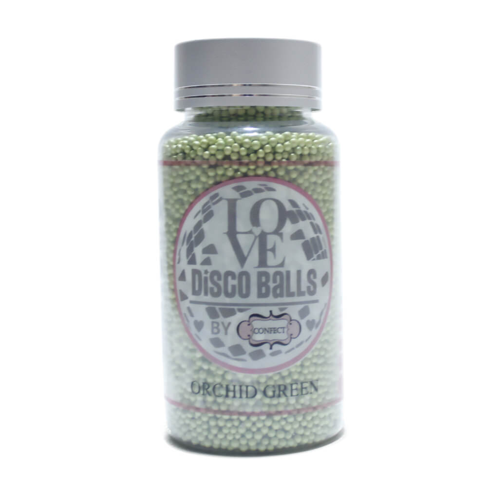 confect orchid green disco balls sprinkles 3 mm 120 gms