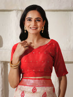 Thumbnail for Astita Linen Cotton Red & White Saree