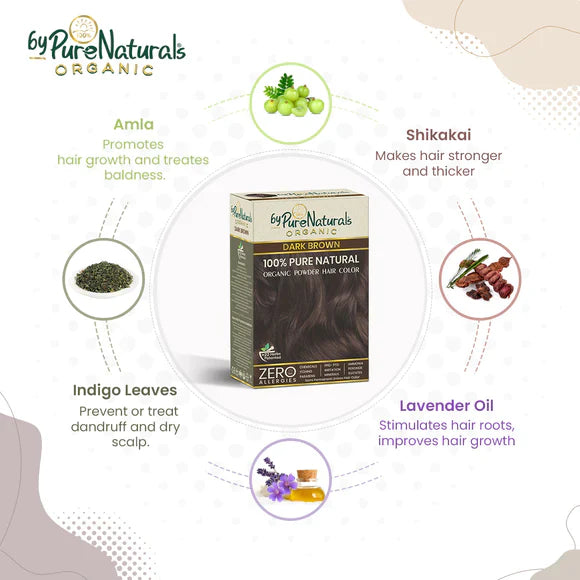 byPureNaturals Organic Pure Natural Powder Hair Colour - 3N Dark Brown - Dista