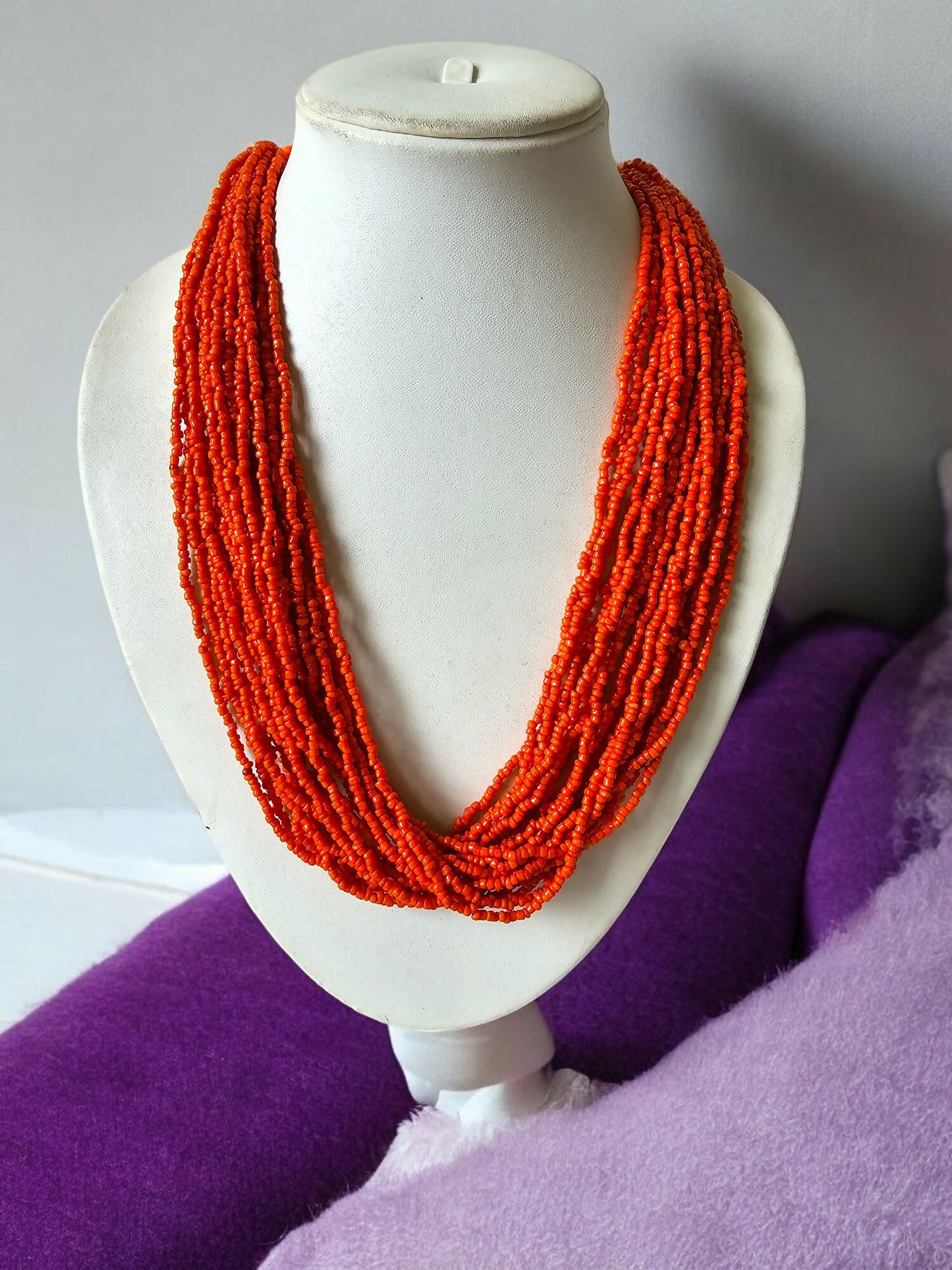 Inhanns Handmade Beaded Multilayer Necklace, 20 Layers - Orange - Distacart