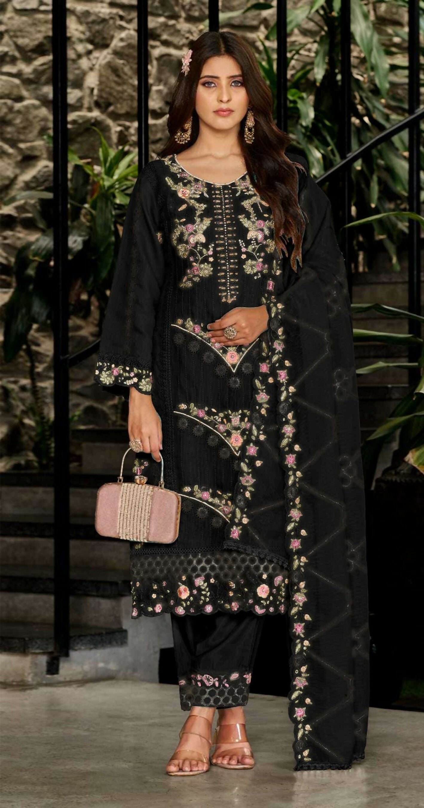 Anaita Black Fox Georgette Stitched Suit with Embroidery Sequins & Khatli Work - Distacart