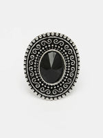 Thumbnail for NVR Women's Black Silver-Toned German Silver Adjustable Finger Ring - Distacart