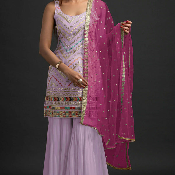 Anaita Lavender Georgette Suit with Embroidered Thread & Sequence Work