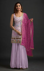 Thumbnail for Anaita Lavender Georgette Suit with Embroidered Thread & Sequence Work