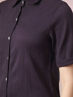 Thumbnail for Myshka Women's Violet Solid Shirt Collar Party Shirt With Shorts Co-ord set - Distacart