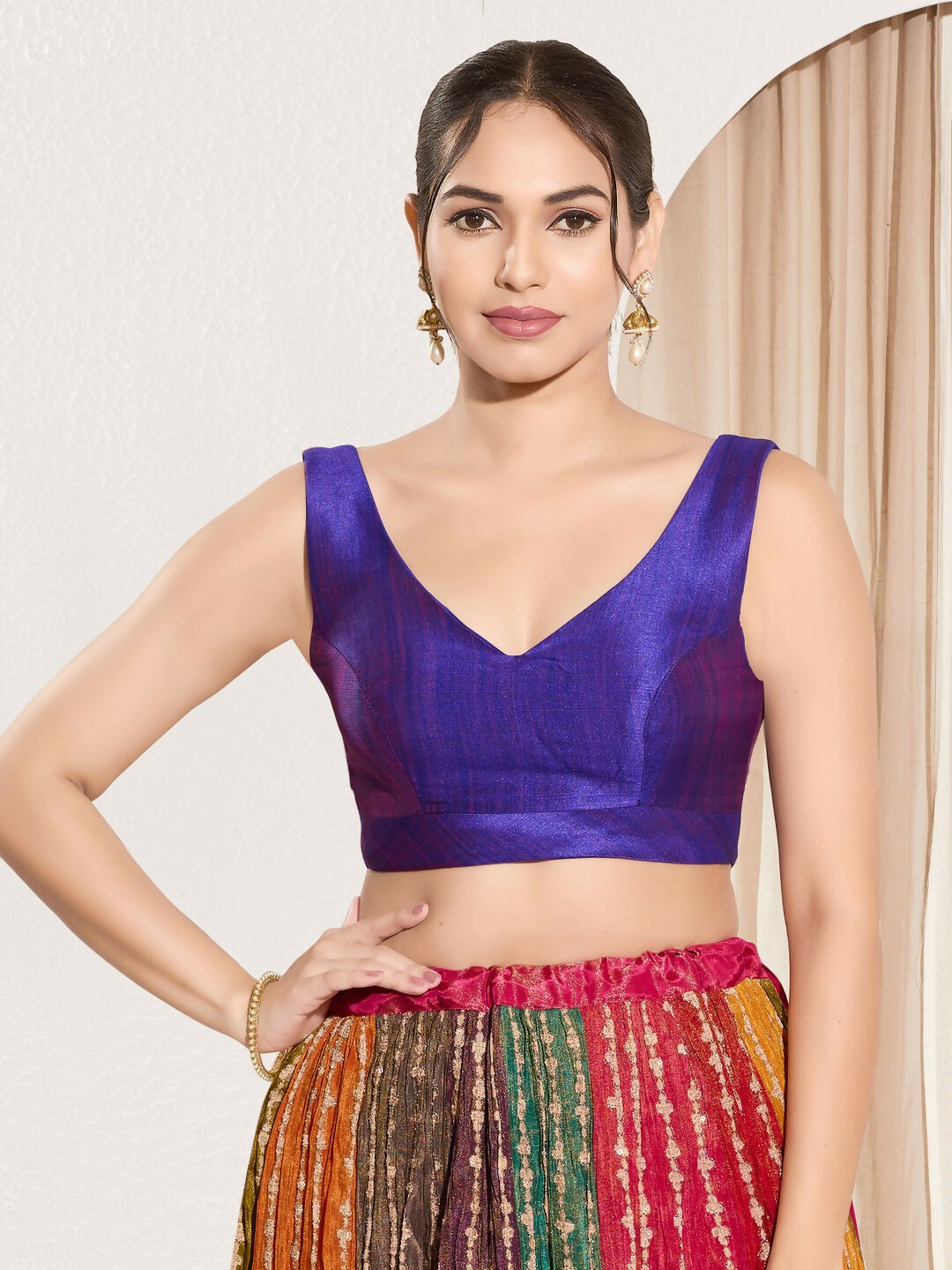 Joban Fashion Brinjal Mulberry Silk Padded Blouse With Round Neck Sleeveless - Distacart