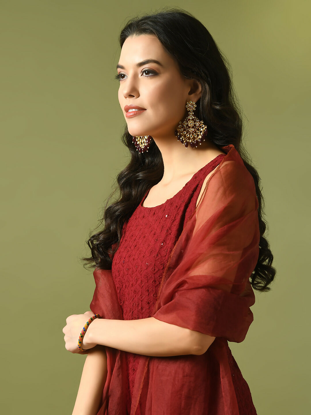 Myshka Women's Maroon Embroidered Cotton Straight Party Kurta Set With Dupatta - Distacart