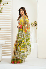 Thumbnail for Vastranavya Yellow Digital Printed Linen Ready To Wear Designer Saree with Unstitched Blouse - Distacart