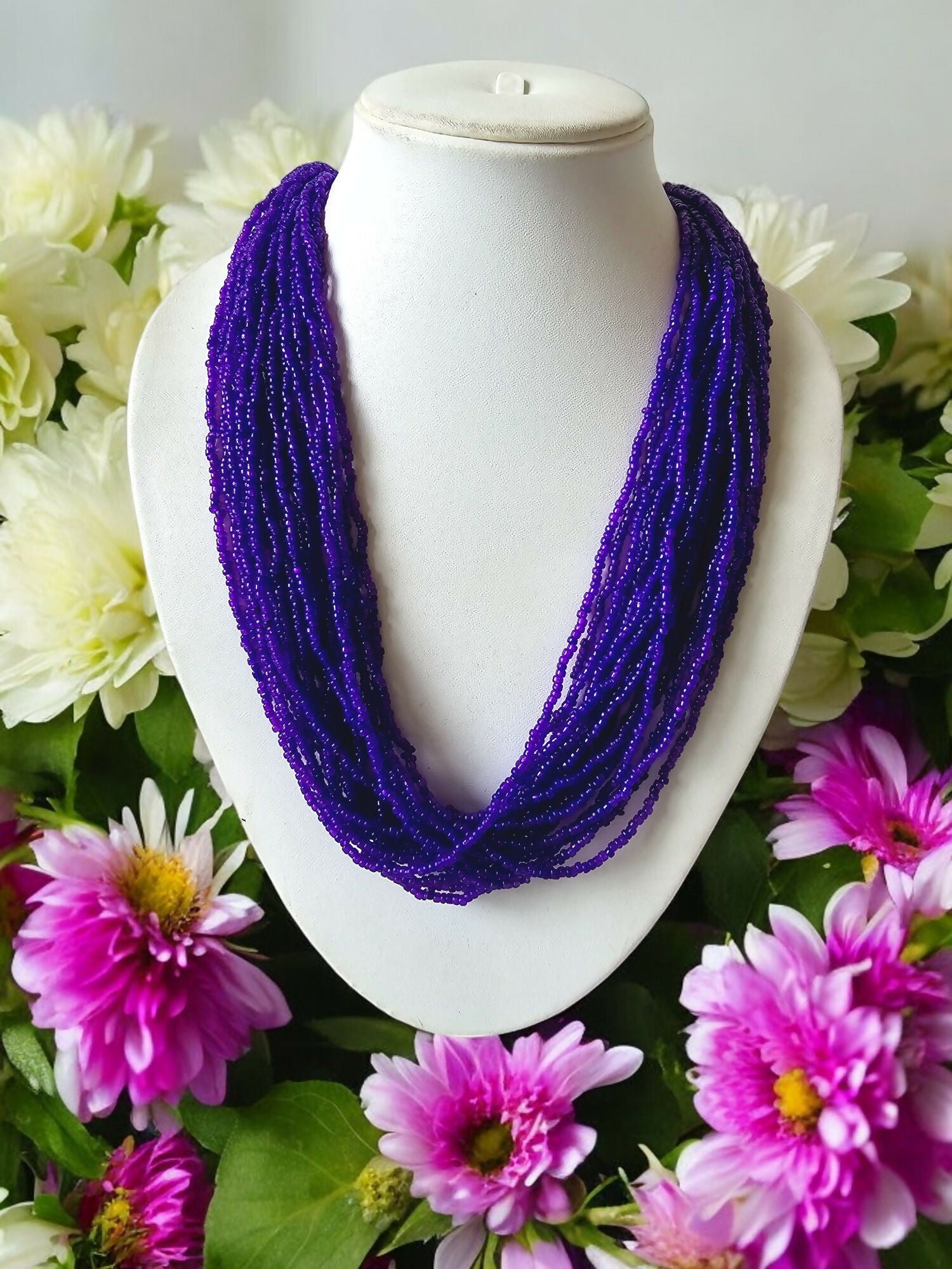 Inhanns Handmade Beaded Multilayer Necklace, 20 Layers - Purple - Distacart