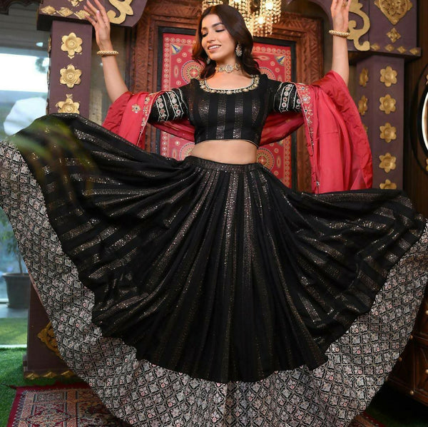 Jyoti Fashion Women's Black Faux Georgette 5MM Sequins with Zari Embroidered Designer Lehenga Choli Set - Distacart