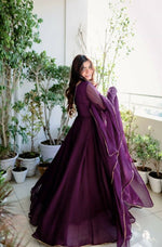 Thumbnail for Aastha Fashion Women's Wine Faux Georgette Sequins Embroidered Anarkali Dress with Dupatta - Distacart