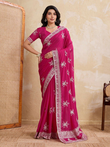 Teeya Creation Womens New Latest Party Wear Soft Georgette Saree-Pink - Dista