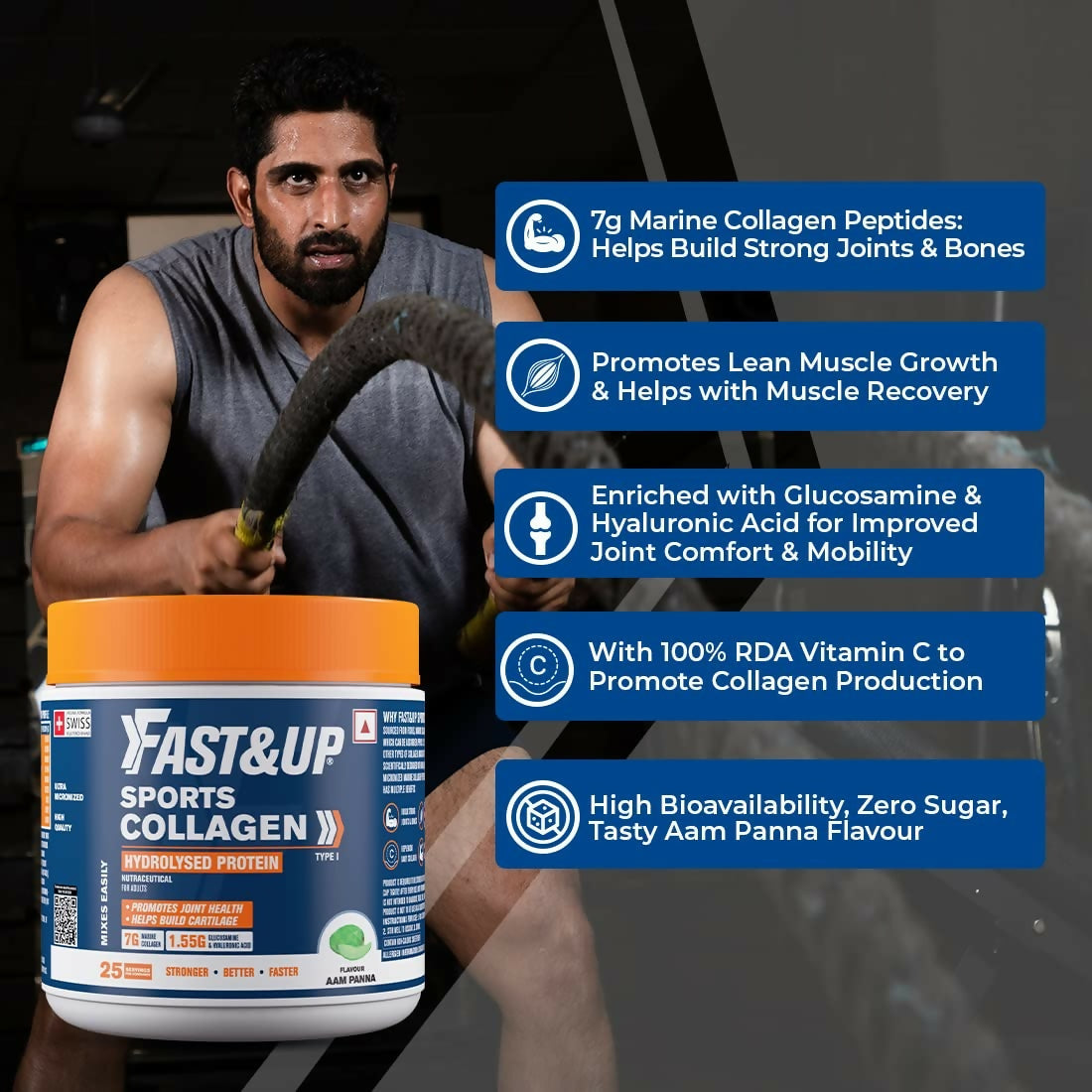 Fast&Up Sports Collagen Protein 7g Type 1 Marine Collagen Peptides