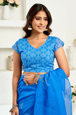 Thumbnail for Vastranavya Blue Digital Printed Linen Ready To Wear Designer Saree with Unstitched Blouse - Distacart