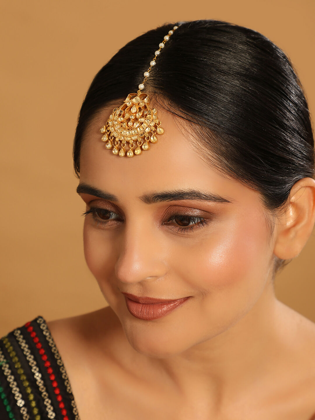 Nuyug 22K Gold Plated Kundan Drop Maang Tikka